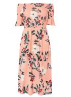 Dorothy Perkins Pink Tropical Shirred Midi Skater Dress