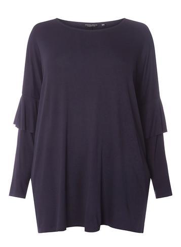 Dorothy Perkins *dp Curve Navy Ruffle Sleeve Jersey Top