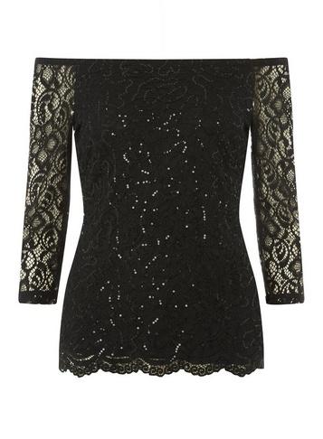 Dorothy Perkins *tall Black Sequin Bardot Top