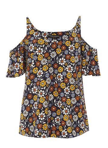 Dorothy Perkins *tall Orange And Black Cold Shoulder Top