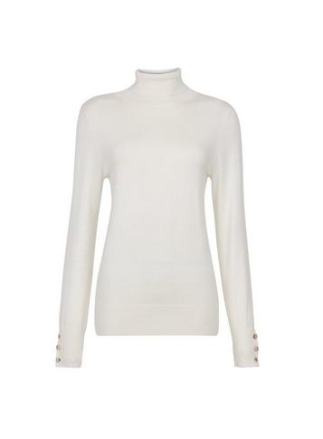 Dorothy Perkins Ivory Button Cuff Roll Neck Jumper