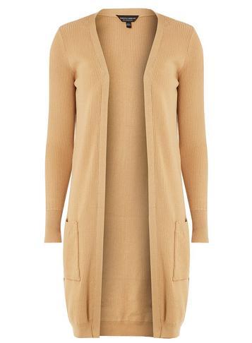 Dorothy Perkins Camel Ribbed Longline Pocket Cardigan