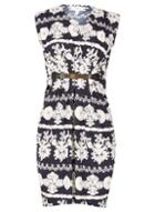 Dorothy Perkins *blue Vanilla Navy And White Sleeveless Buckle Shift Dress