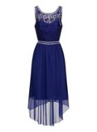 Dorothy Perkins *little Mistress Curve Cobalt Lace Dipped Hem Dress