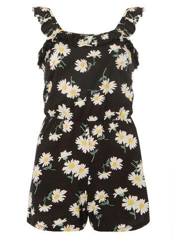 Dorothy Perkins Black Daisy Floral Print Ruffle Playsuit