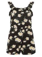 Dorothy Perkins Black Daisy Floral Print Ruffle Playsuit
