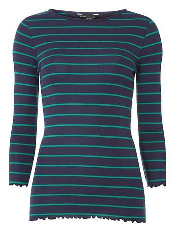 Dorothy Perkins Navy And Green 3/4 Sleeve Lettuce Edge Striped T-shirt