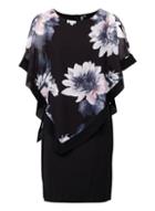 *izabel London Black Floral Print Overlay Dress