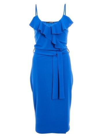 *quiz Blue Frill Tie Belt Midi Dress