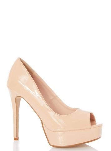 *quiz Nude Patent Peep Toe Platform Heels
