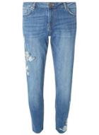 Dorothy Perkins Mid Wash 'darcy' Aqua Floral Embroidered Ankle Grazer Jeans