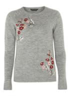 Dorothy Perkins Grey Floral Embroidered Jumper