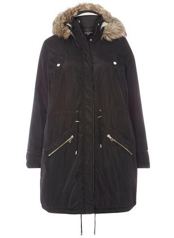 Dorothy Perkins Dp Curve Black Faux Fur Parka Coat