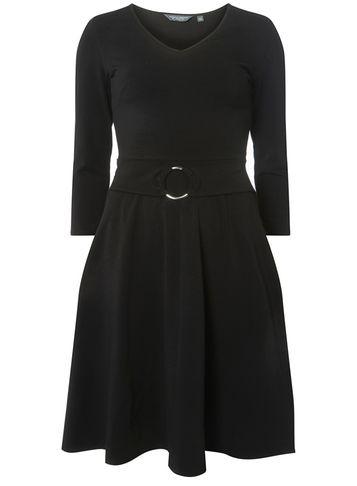 Dorothy Perkins *tall Black Ring Belted Skater Dress