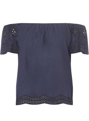 Dorothy Perkins Navy Broderie Sleeve Bardot Top