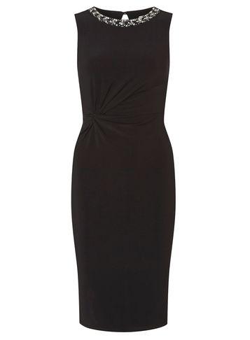Dorothy Perkins Petite Black Slinky Embellished Neck Pencil Dress