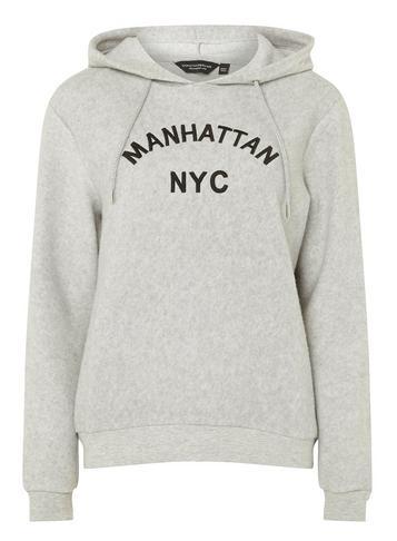 Dorothy Perkins Grey Manhattan Nyc Slogan Hoodie
