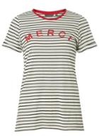 Dorothy Perkins *tall Ivory Striped 'merci' Slogan T-shirt