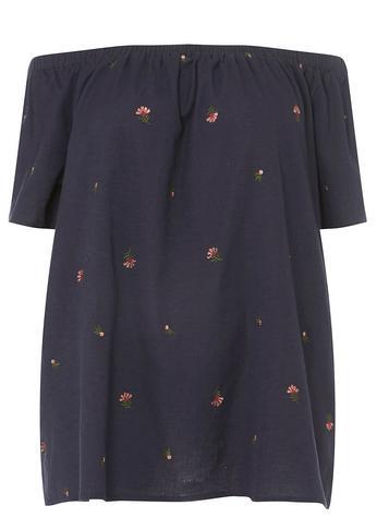 Dorothy Perkins *dp Curve Navy Ditsy Embroidered Bardot Top