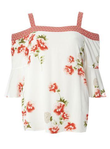 Dorothy Perkins Ivory Oriental Cold Shoulder Top