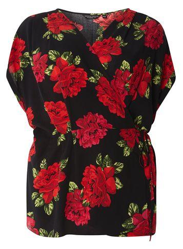 Dorothy Perkins Dp Curve Floral Wrap Top Black
