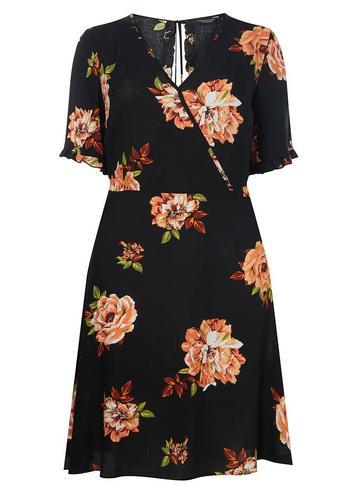 Dorothy Perkins Dp Curve Black Amber Ruffle Back Wrap Dress