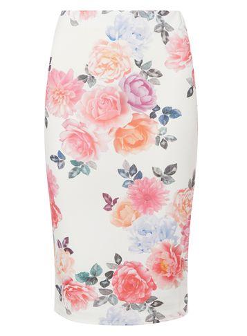 Dorothy Perkins Ivory Floral Pencil Skirt