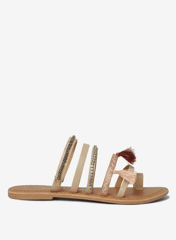 Dorothy Perkins Tan Miami Tassel Sandals