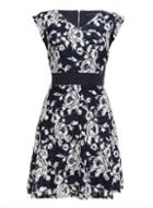 *tenki Navy Floral Print Lace Skater Dress