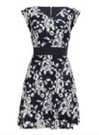 *tenki Navy Floral Print Lace Skater Dress