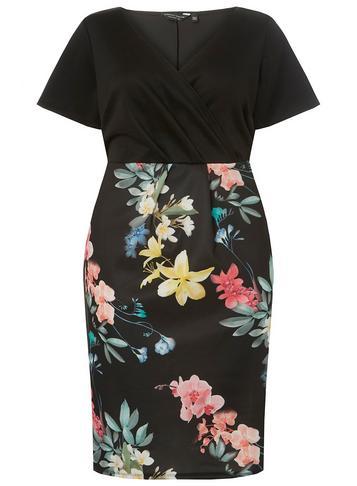 Dorothy Perkins Dp Curve Black Floral Print Scuba Wrap Dress