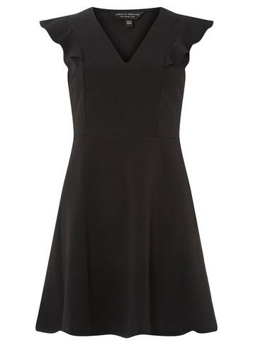 Dorothy Perkins *black Ruffle Detail Skater Dress