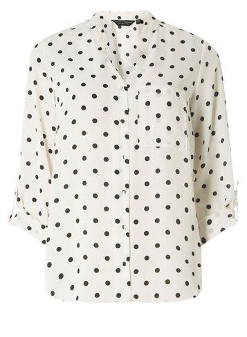 Dorothy Perkins Cream Spot Print Roll Sleeve Shirt