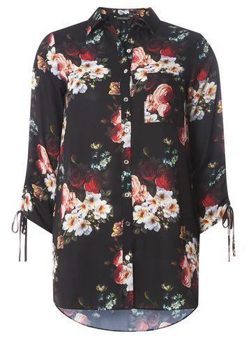 Dorothy Perkins Black Floral Print Longline Shirt