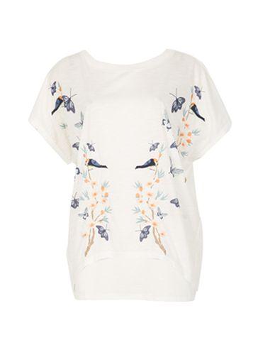 Dorothy Perkins *voulez Vous White Bird Embroidery Top