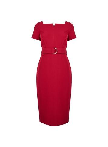 Dorothy Perkins Petite Raspberry Square Neck Belted Pencil Dress