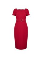 Dorothy Perkins Petite Raspberry Square Neck Belted Pencil Dress