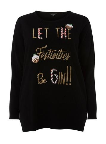 Dorothy Perkins *dp Curve Black 'let The Festivities Be Gin' Motif Jumper