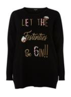 Dorothy Perkins *dp Curve Black 'let The Festivities Be Gin' Motif Jumper