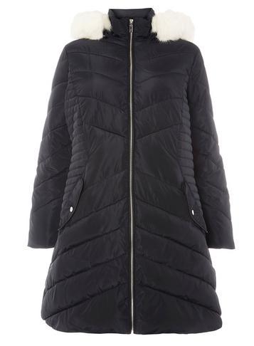 Dorothy Perkins Dp Curve Black Faux Fur Trim Padded Jacket