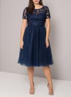 Dorothy Perkins *chi Chi London Navy Floral Embroidered Midi Skater Dress