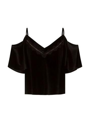 Dorothy Perkins *girls On Film Black Velvet Lace Trim Camisole Top