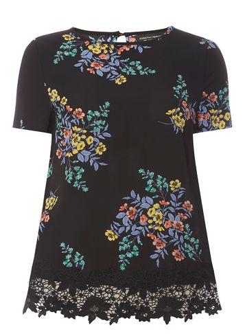 Dorothy Perkins Black Floral Lace Hem T-shirt