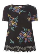 Dorothy Perkins Black Floral Lace Hem T-shirt