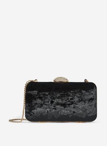 Dorothy Perkins Black Diamante Clasp Box Clutch Bag
