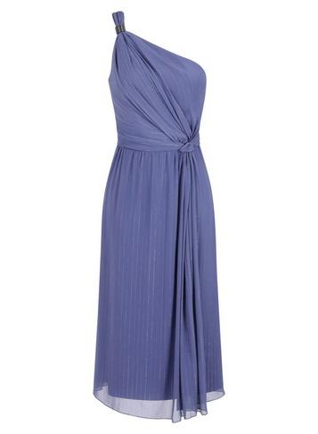*little Mistress Lavender Gunmetal One Shoulder Midi Dress