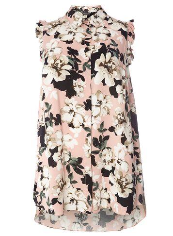 Dorothy Perkins Dp Curve Pink Floral Sleeveless Ruffle Shirt