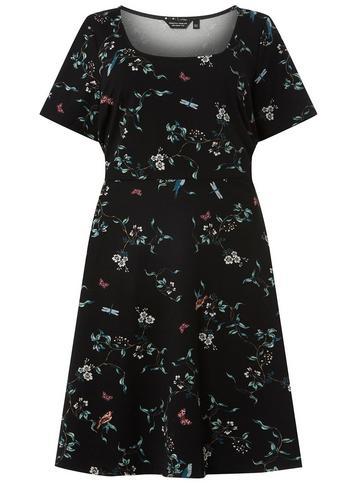 Dorothy Perkins *dp Curve Black Branch Print Fit And Flare Dress