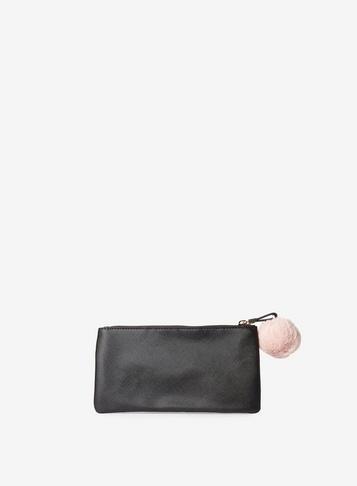 Dorothy Perkins Black Zip Top Pom Pom Pouch