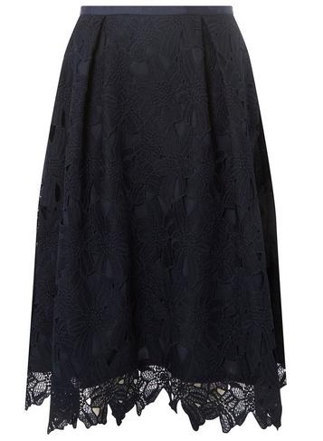 *luxe Navy Lace Midi Skater Skirt